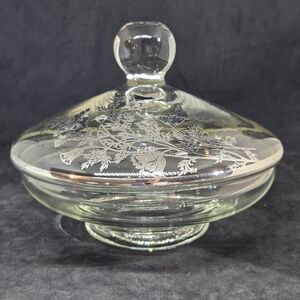 Vtg Silver Overlay Poppy Floral Covered Candy Glass Dish MCM